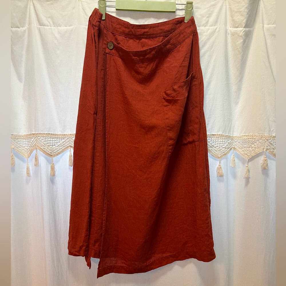Grae Cove faux-wrap linen skirt